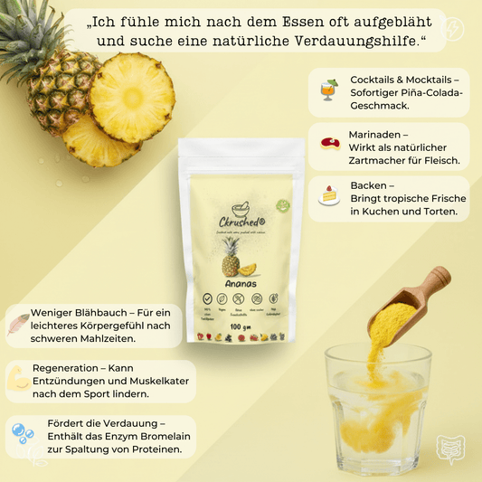 Ananaspulver Verpackung 100g – unterstützt Verdauung und Stoffwechsel, ohne Zusatzstoffe