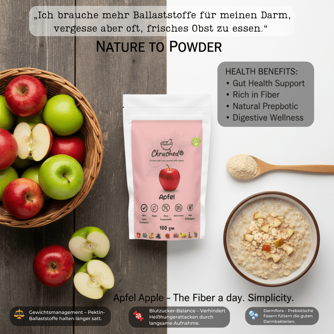 Apfelpulver Verpackung 100g – pektinreich, ideal für Babybrei, Smoothies und gesundes Backen