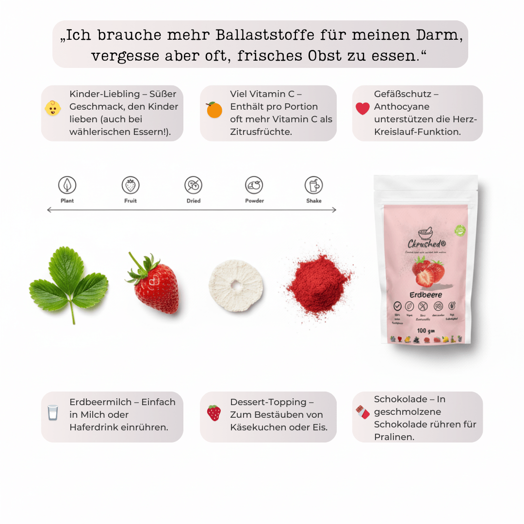 Erdbeerpulver Verpackung 100g – natürlicher Farbstoff für Desserts mit hohem Vitamin C Gehalt