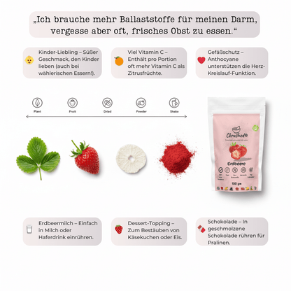 Erdbeerpulver Verpackung 100g – natürlicher Farbstoff für Desserts mit hohem Vitamin C Gehalt
