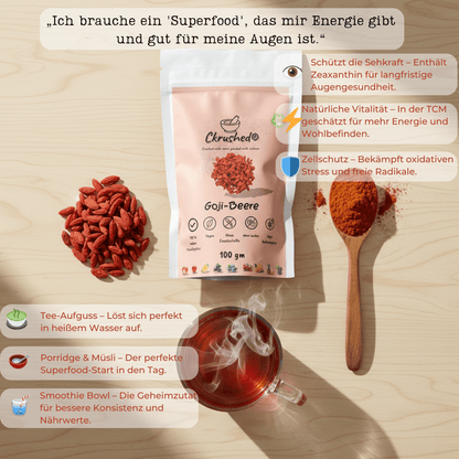 Goji Pulver Verpackung 100g – alle essentiellen Aminosäuren, ideal für Veganer und Frauen