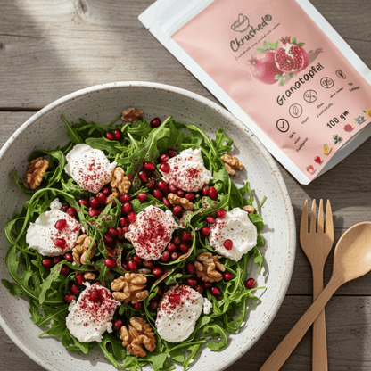 Ckrushed Granatapfelpulver gefriergetrocknet – 100% reine Frucht ohne Zusatzstoffe in tiefroter Pulverform