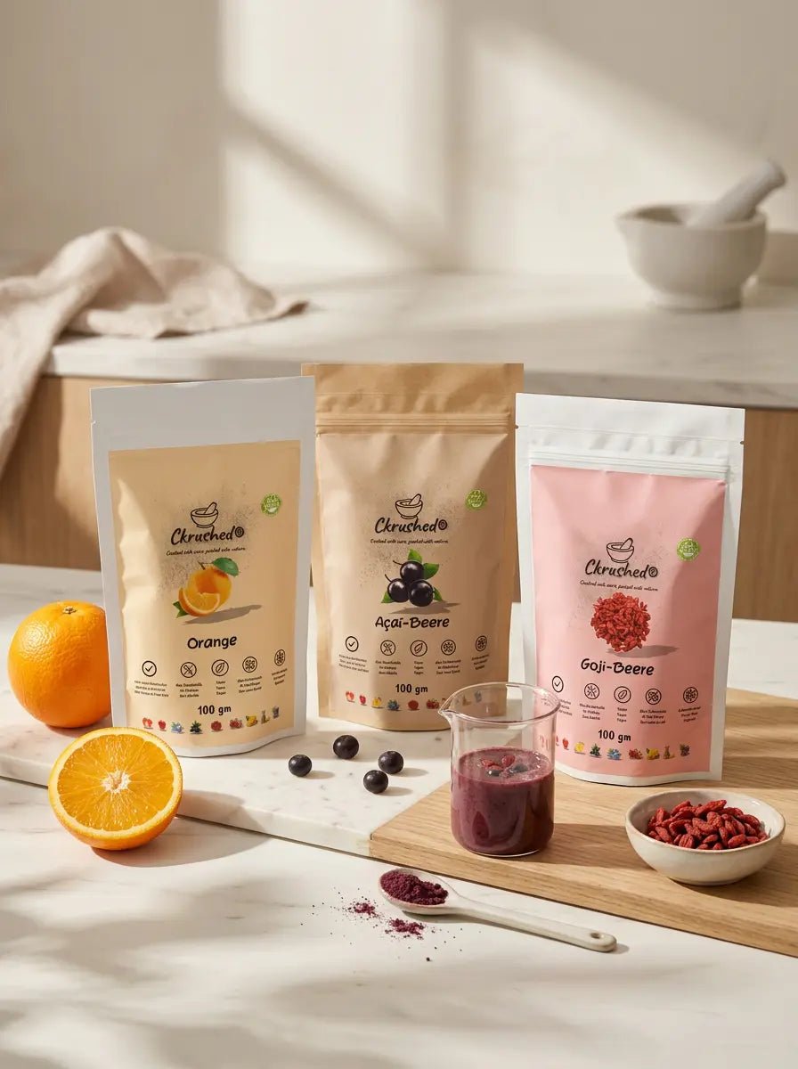 Ckrushed Immunity Ritual Set with Orange, Acai and Goji freeze-dried fruit powders for wellness smoothies and immune-focused routines
