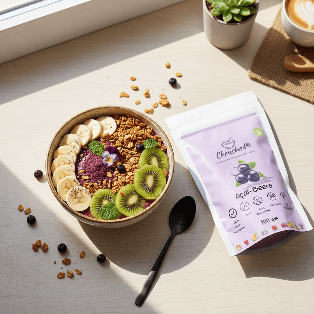 Ckrushed Premium Acai Pulver gefriergetrocknet – tiefviolettes Pulver mit Omega-Fettsäuren