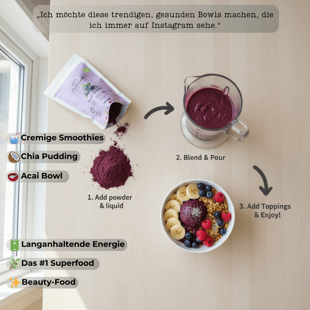 Acai Pulver Verpackung 100g – höchster ORAC-Wert, keto-geeignet und low-carb