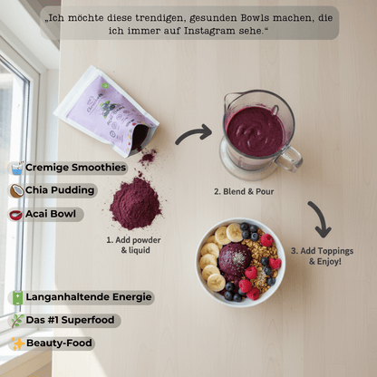 Acai Pulver Verpackung 100g – höchster ORAC-Wert, keto-geeignet und low-carb