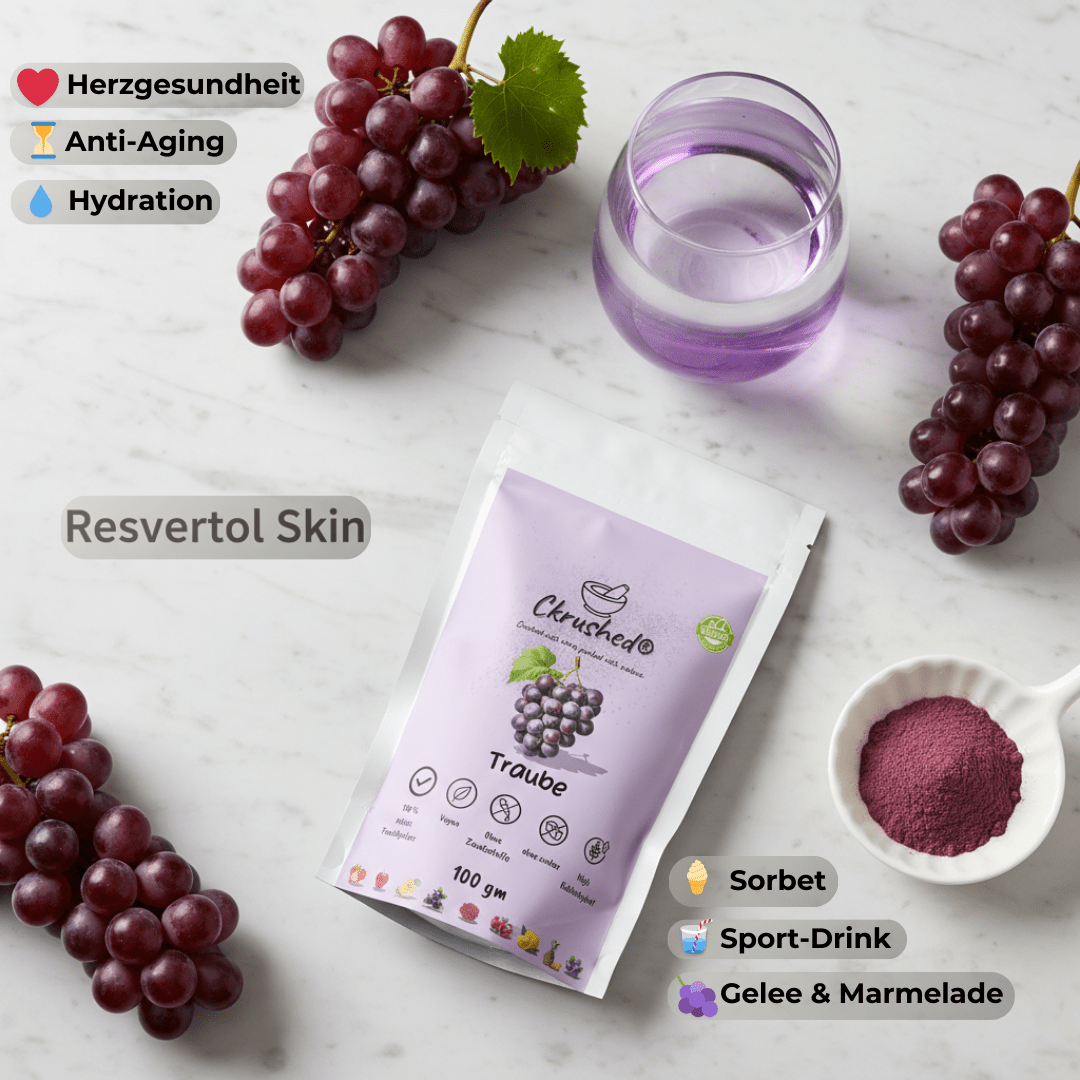 Rotes Traubenpulver Verpackung 100g – ganze Frucht mit Schale und Kernen, vegan ohne Zusatzstoffe