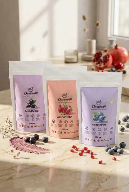 Ckrushed Glow Ritual Set with Acai, Pomegranate and Blueberry freeze-dried fruit powders for antioxidant smoothies and beauty wellness routines